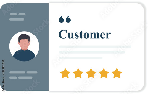 Customer satisfaction rating with five stars and smiling face