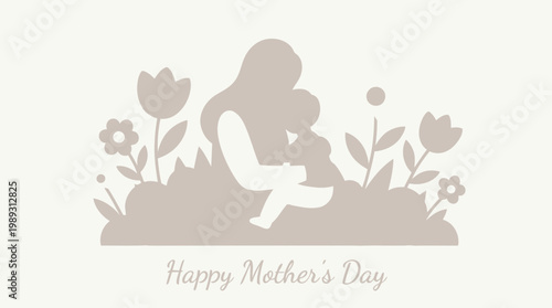 Mother's Day celebration with mother hugging child amongst flowers, creating a loving and tender moment for a special occasion