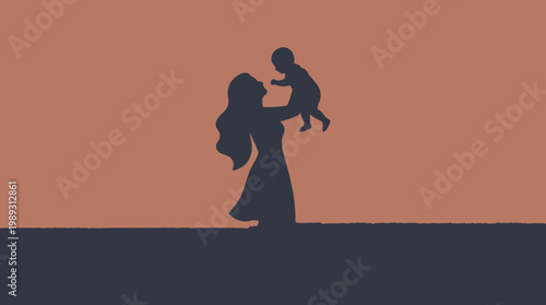 A silhouette of a mother holding her baby up against a soft, gradient sky, symbolizing love and family bonds