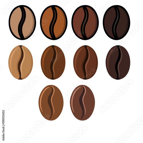 Roasted coffee beans showing various roast levels. coffee, beans, roast, levels, gradient, brown, caffeine, beverage