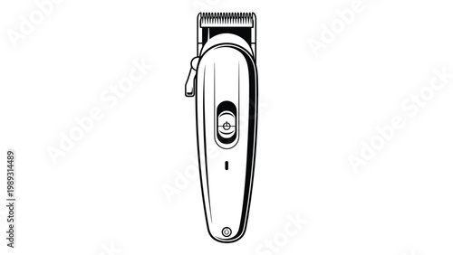 Black and white illustration of professional electric hair clippers with a power button and adjustable blade lever.