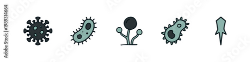 Microorganism Icons: Virus, Bacteria, Mold, Pathogen, Microbe
