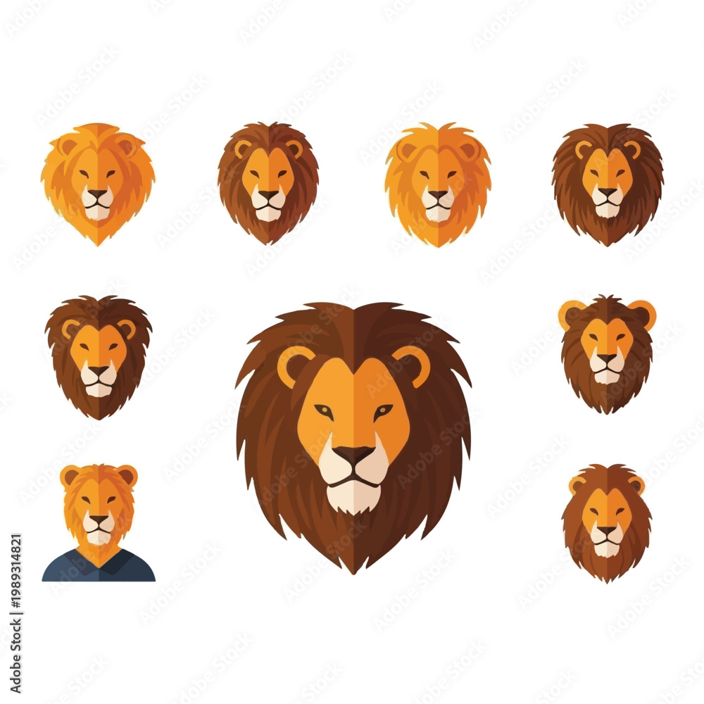 Naklejka premium Collection of lion heads illustrations.