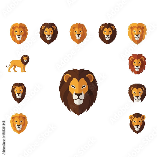 Collection of lion faces and one body.