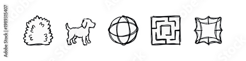 Garden and Maze Elements Icons Line Drawing