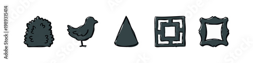 Garden and Maze Elements Icons Colored