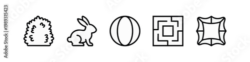 Garden and Maze Elements Icons Line Art