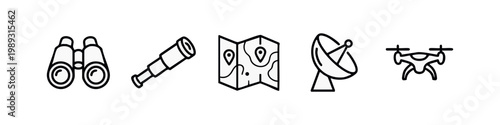 Exploration and Technology Icons Line Art