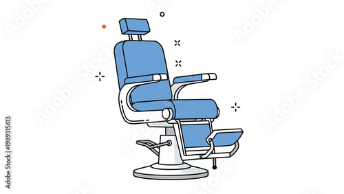 Professional adjustable blue barber or dental chair with footrest and armrests isolated on a clean white background.
