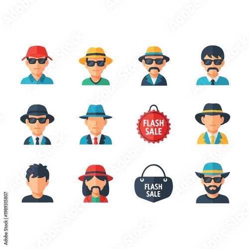 Cartoon men with various hats 2.