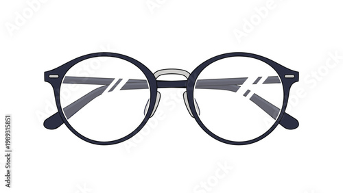 Pair of classic round black rimmed eyeglasses for vision correction shown in a simple and clean vector illustration style.