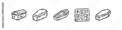 Treasure Chest, Sarcophagus, Mummy, and Hieroglyphs Icons: Sketchy