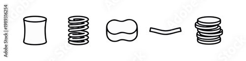 Outline icons of cylindrical shapes, spring, abstract forms, and a stack.