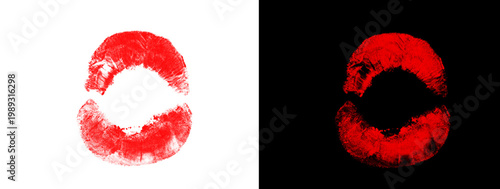 Bild auf Leinwand Partial Red Lips Emerging from Black Background with Clean White Space Minimal A