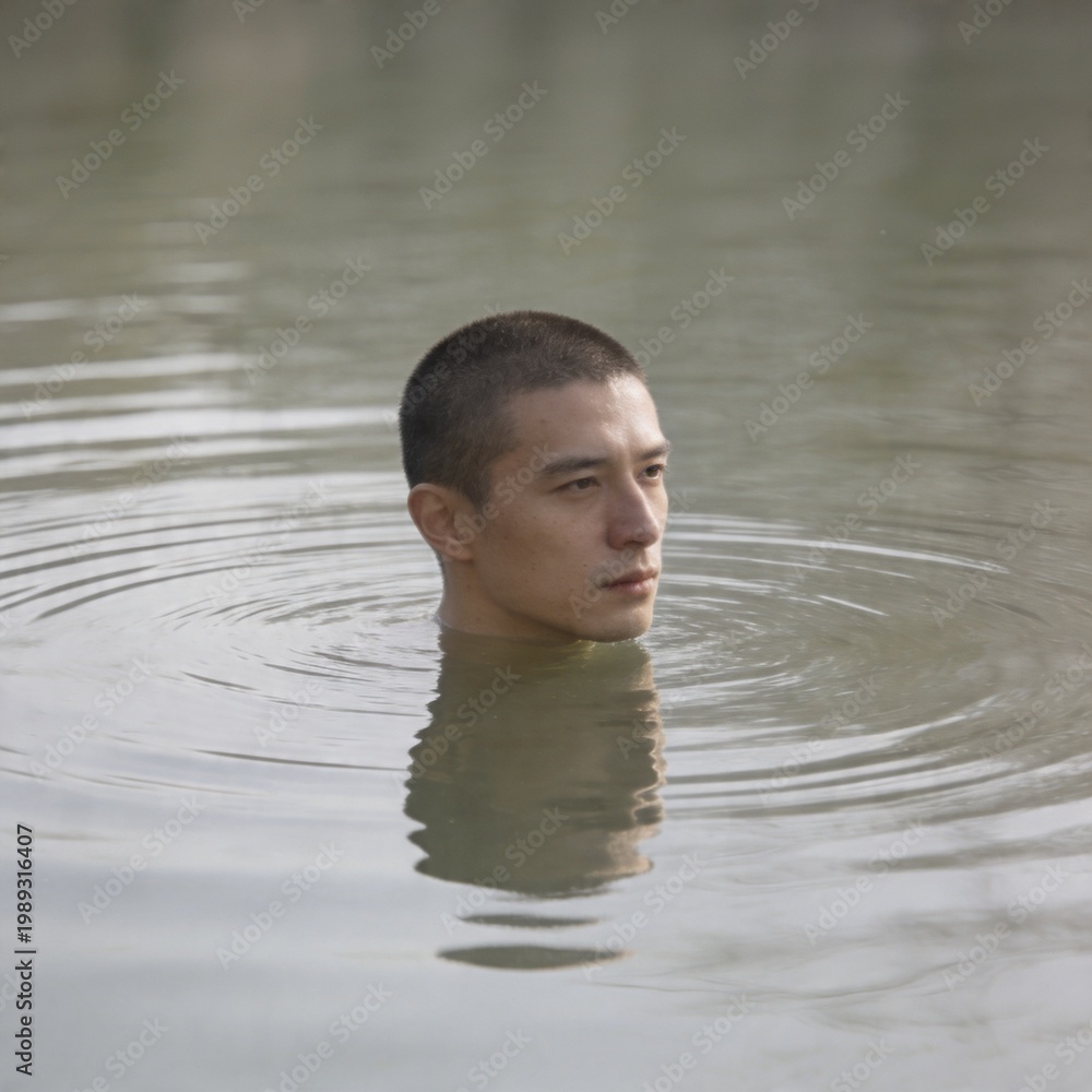 Fototapeta premium Still Water Surface with Faint Ripple Lines Under Neutral Lighting