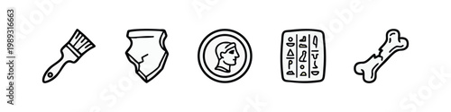Clean Outline Archaeology and Ancient Artifacts Icons.
