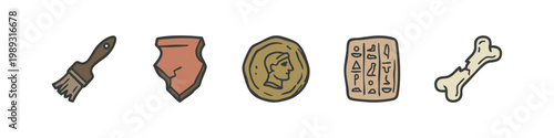 Colorful Doodle Archaeology and Ancient History Items.
