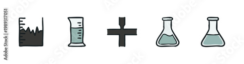 Doodle icons representing laboratory measurements and vessels