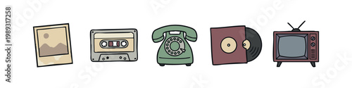 Color Icons: Photo, Cassette Tape, Rotary Phone, Vinyl Record, TV