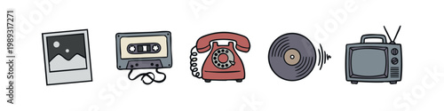 Color Icons: Photo, Cassette Tape, Rotary Phone, Vinyl Record, TV