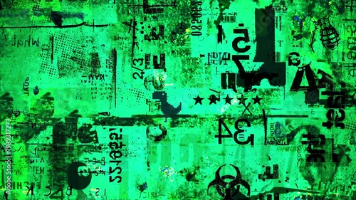 Looping motion animation with a grunge-themed background in green. 4K footage