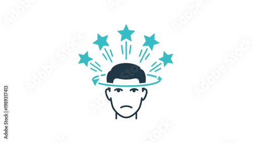 Icon of a man with stars circling his head representing dizziness, mental confusion, or being completely overwhelmed.
