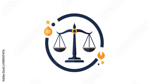 Golden and blue scales of justice symbol representing international law, balance, and legal judicial systems.