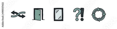 Process and Decision Conceptual Icons Set with Cycle Arrows and Open Door