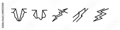 Minimalist Line Art Cracks and Lightning Symbols for Engineering and Weather Graphics