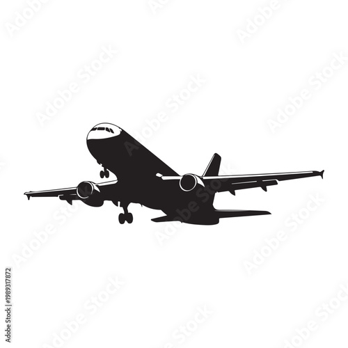 Airplane silhouette flying on white background 