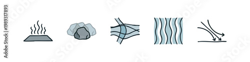 Abstract Environmental and Infrastructure Icons Including Rocks Water Waves and Road Junctions