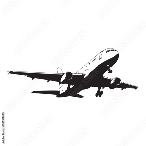 Airplane silhouette flying on white background 