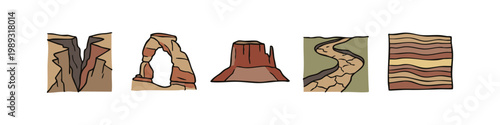 Abstract geological formations and landscape icons