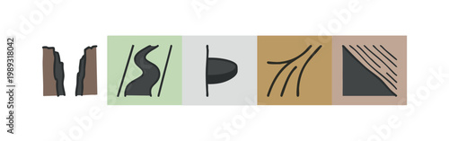 Abstract colored shapes and line art icons