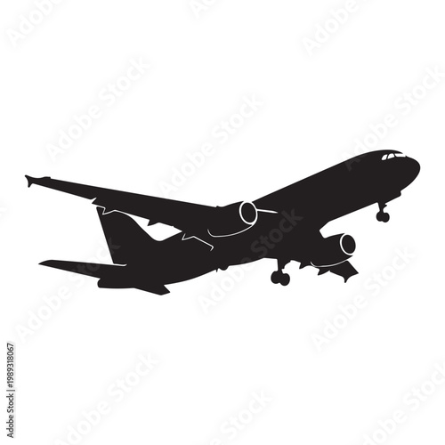 Airplane silhouette flying on white background 