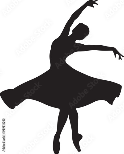 Ballet dancer silhouette, black dance icon, vector illustration, artistic performance