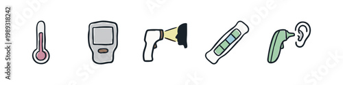Doodle icons of thermometers and temperature measurement devices