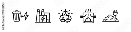 Line art icons for waste management and energy production