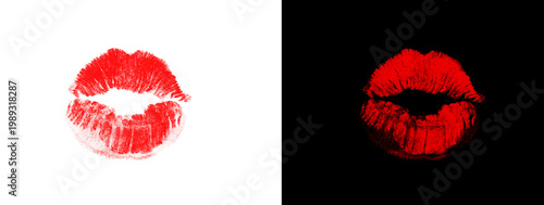 Cuadro en lienzo Crimson Lip Detail Against Dark Void with Minimal White Space Emphasizing Contra