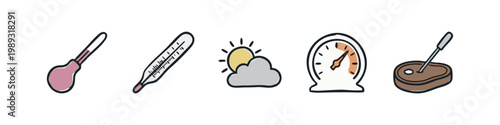 Doodle icons related to temperature and cooking