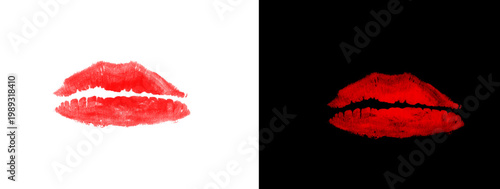 Bild auf Leinwand Glowing Crimson Lip Impression Fading into Black Background with Sharp White Edg
