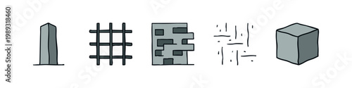 Doodle icons representing construction elements and forms