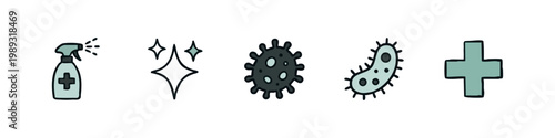 Doodle icons for disinfection and germ control
