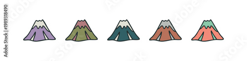 Mountain Icons: Stylized Peaks in Various Colors