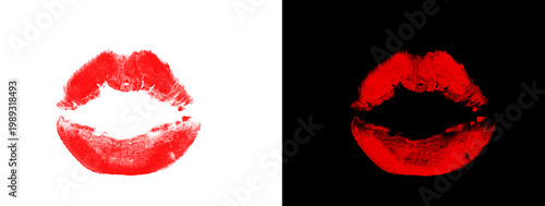 Foto Partial Red Lip Texture on Black Void with Stark White Negative Space Minimalist