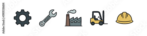 Collection of five industrial and construction-related icons.