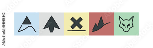 Doodle Icons with Color Blocks: Abstract Shapes, Arrow, Cross Mark, Graph, Fox Head