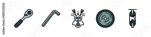 Car engine parts and tools, set of icons