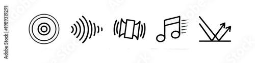 Sound and wave icons, line art style, ripple, sound wave