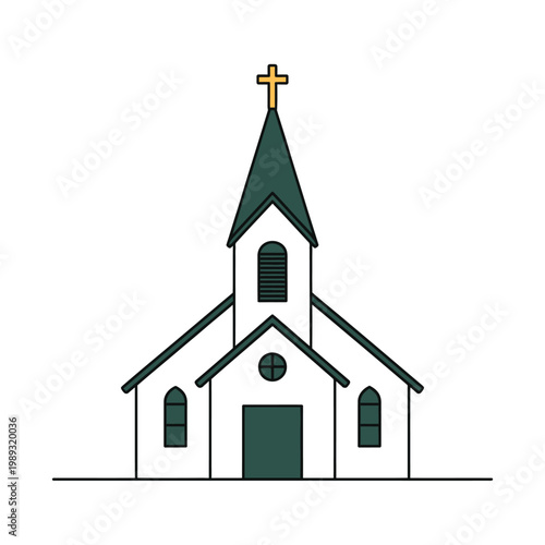 Church building with a steeple and a cross stands as a classic symbol of faith and architecture.